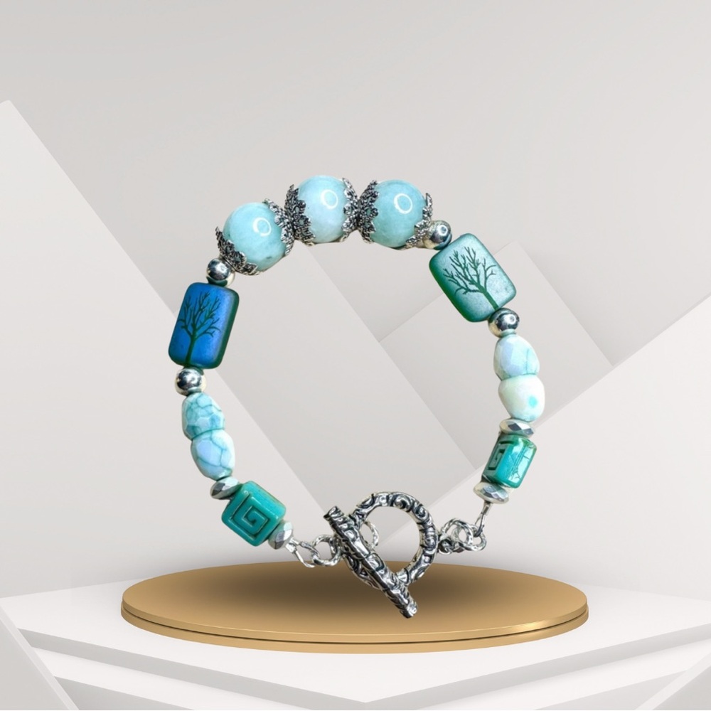 Blue bracelet Amazonite and crystal hand crafted bracelet gift for her